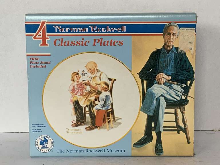 4 NEW NORMAN ROCKWELL CLASSIC PLATES 6 1/2" WITH 24KT GOLD TRIM IN ORIGINAL BOX image