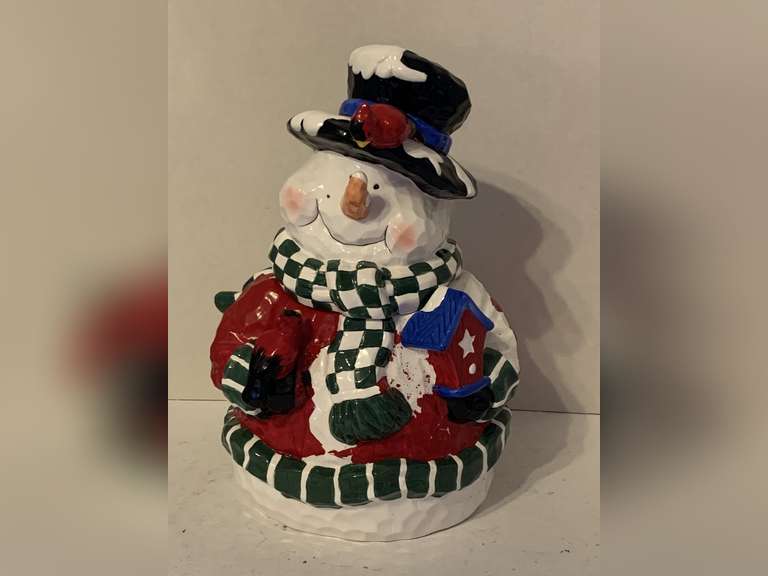 BELK HALL GEM LARGE SNOWMAN COOKIE JAR 12" TALL image