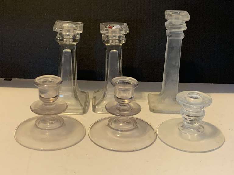 6 GLASS CANDLESTICK VARIOUS SIZES (SEE PICS) image