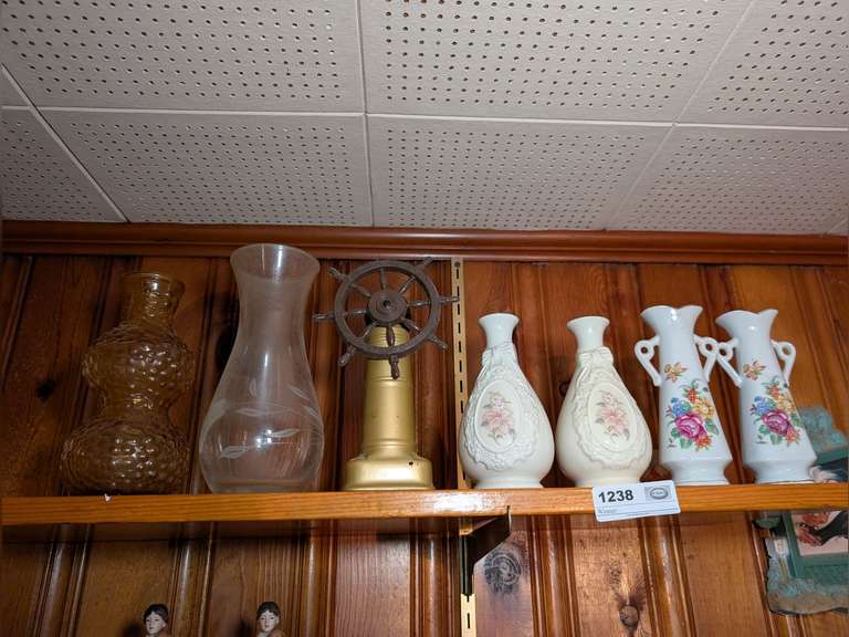 SIGN PORCELAIN VASES AND MORE IN RIGHT SIDE UPPER SHELF AREA MARKED 1238 image