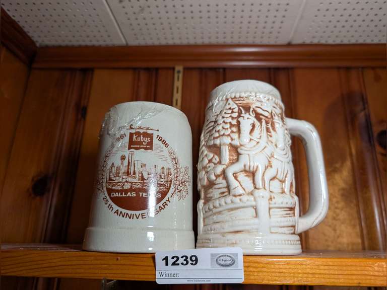 PAIR OF STONEWARE POTTERY BEER STEINS INCLUDING MADE IN BRAZIL image