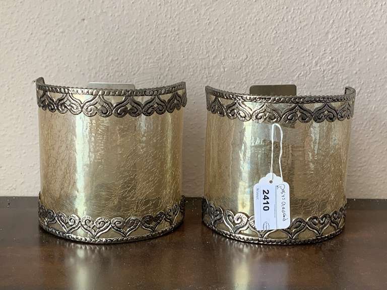 PAIR OF ORNATE CRACKLED GLASS WALL SCONCES 7 1/2" WIDE X 7 1/2" TALL image