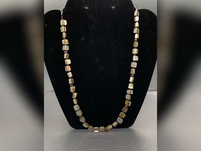 HANDMADE NATURAL BROWN MOTHER OF PEARL NECKLACE 20" LONG image