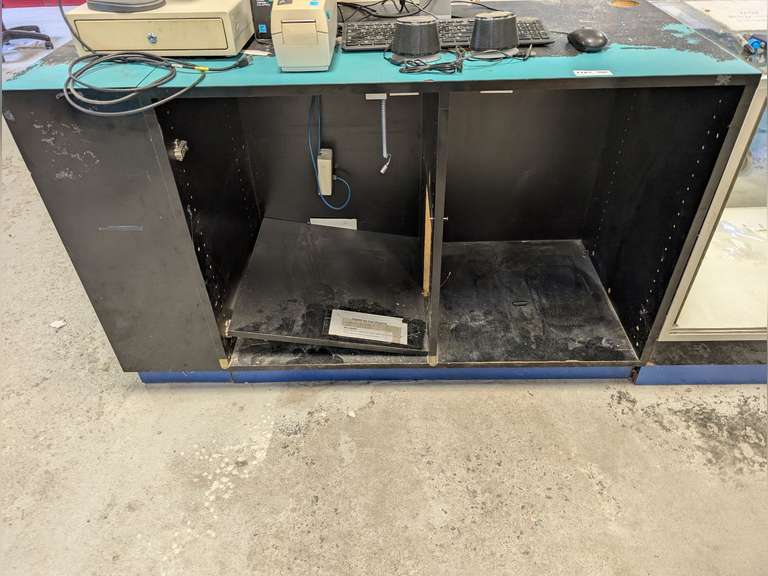 SOLID TOP AND FRONT RETAIL CABINET, APPROXIMATELY 55 IN WIDE  *** SPECIAL PICKUP INSTRUCTIONS *** image