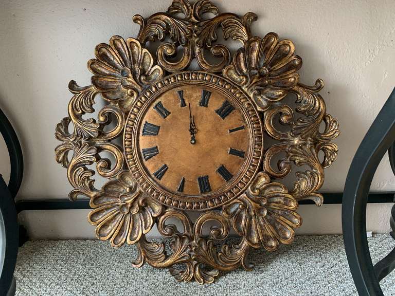 EXTRA LARGE BRONZE LOOK BAROQUE WALL CLOCK 28" ROUND image