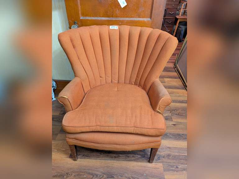 VINTAGE BARREL BACK UPHOLSTERED PARLOR CHAIR image