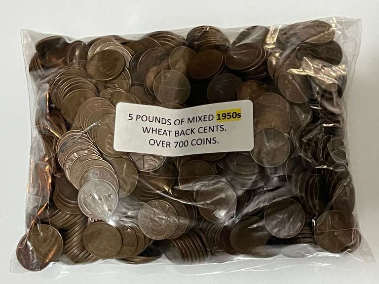 5 lbs. of 1950s collectible wheat pennies, see pictures for details. image