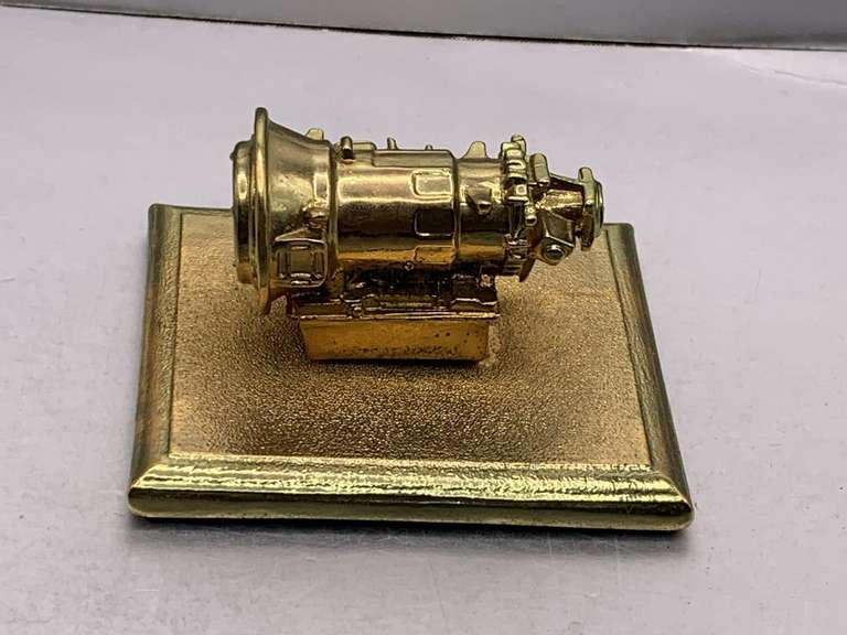 VINTAGE HEAVY SOLID BRASS MOTOR REPLICA PAPERWEIGHT 3" X 2 1/4" image