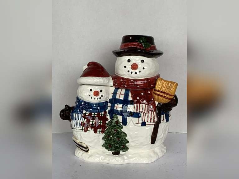 VINTAGE FROSTY THE SNOWMAN & LITTLE BUDDY COOKIE JAR 12" TALL X 11" WIDE image