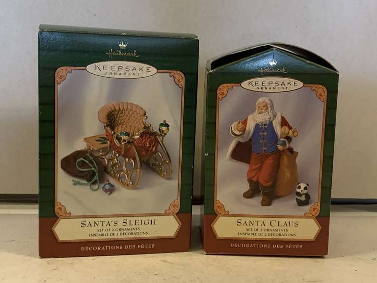 2 NEW 2001 HALLMARK ORNAMENTS "SANTA CLAUS" & "SANTA'S SLEIGH" image