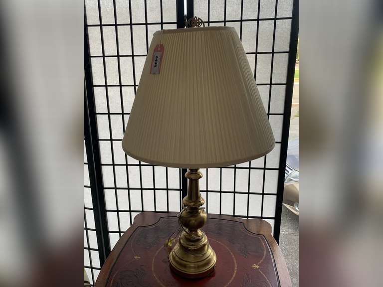 SOLID BRASS TABLE LAMP WITH SHADE 30" TALL image