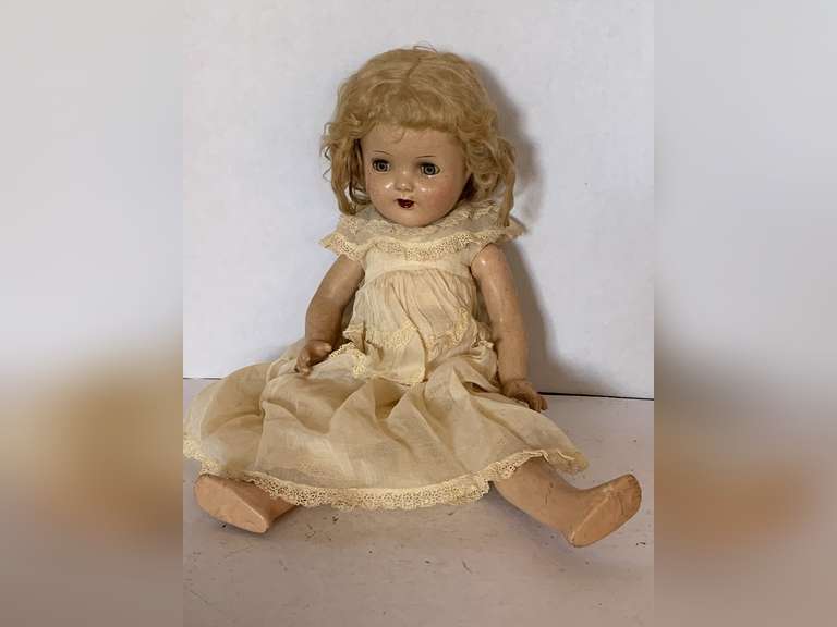 ANTIQUE HARD PLASTIC DOLL (BAD CONDITION) - CHECK OUT AT PREVIEW 16 3/4" TALL image