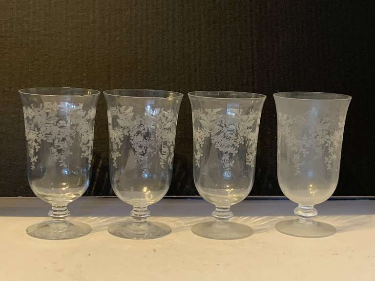 SET OF 4 VINTAGE ETCHED WATER GOBLETS image