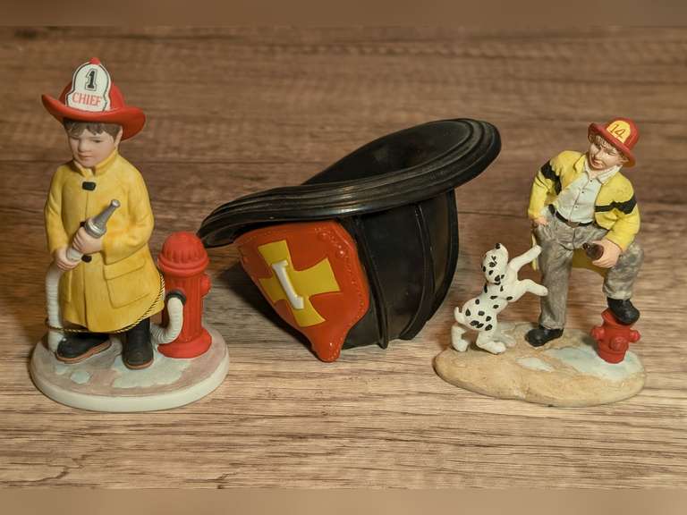 FIREMAN THEME FIGURINES INCLUDING COCA-COLA, RECO COLLECTION MADE IN JAPAN, AND PRINCETON GALLERIES image