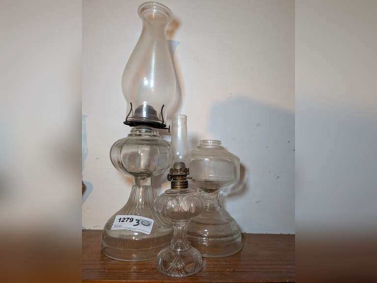 LARGE AND SMALL GLASS BODY OIL LAMPS PLUS OIL LAMP BODY ONLY image