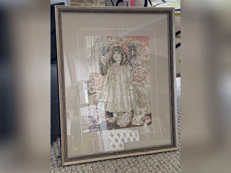 1983 MARY HULGAN SIGNED PRINT FRAMED/MATTED "THE GORHAM DOLL" 493/1000 15 7/8" X 19" image