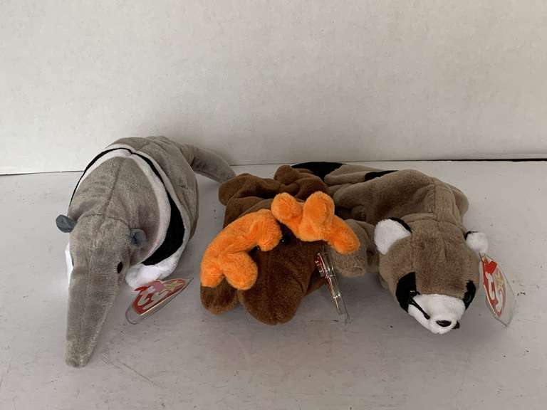 3 TY BEANIE BABIES (1993 CHOCOLATE, 1995 RINGO, 1997 ANTS ***1997 ANTS HAS TAG ERROR (MORE VALUABLE) image