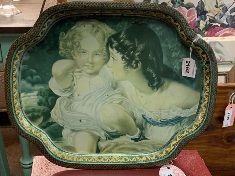 VINTAGE ELITE METAL TRAY FROM ENGLAND "ETHEREAL SISTERS" 16 1/4" LONG X 13 1/4" WIDE image