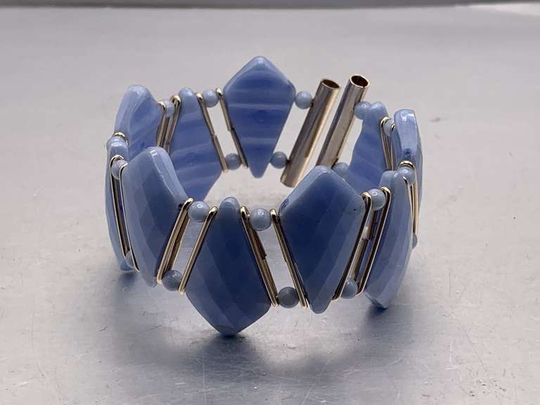 VINTAGE LT BLUE FACETED STRETCH BANGLE MADE IN WEST GERMANY image