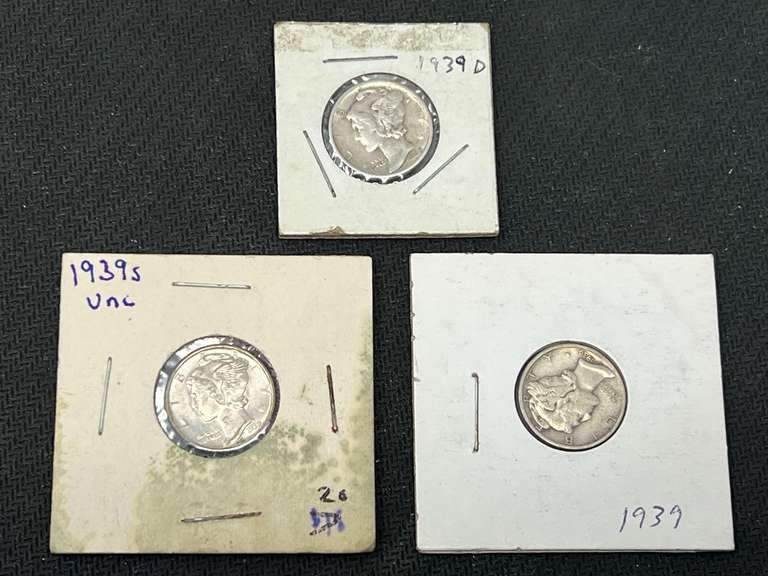 1939-D, 1939, and 1939-S silver Mercury head dimes, see pictures for details. image
