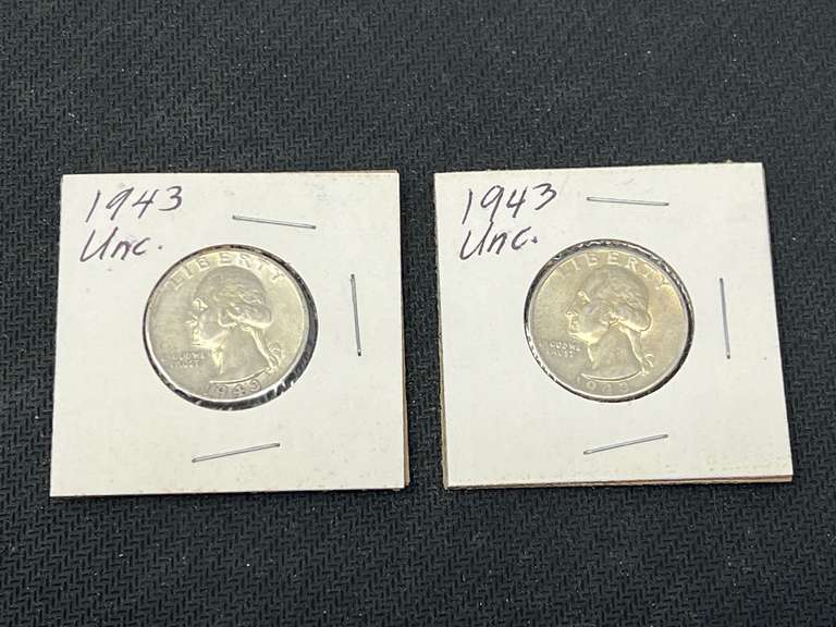 1943 uncirculated silver quarters, two pieces, see pictures for details. image