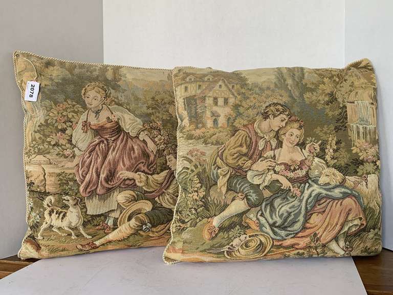 PAIR VINTAGE TAPESTRY THROW PILLOWS 17X17 image