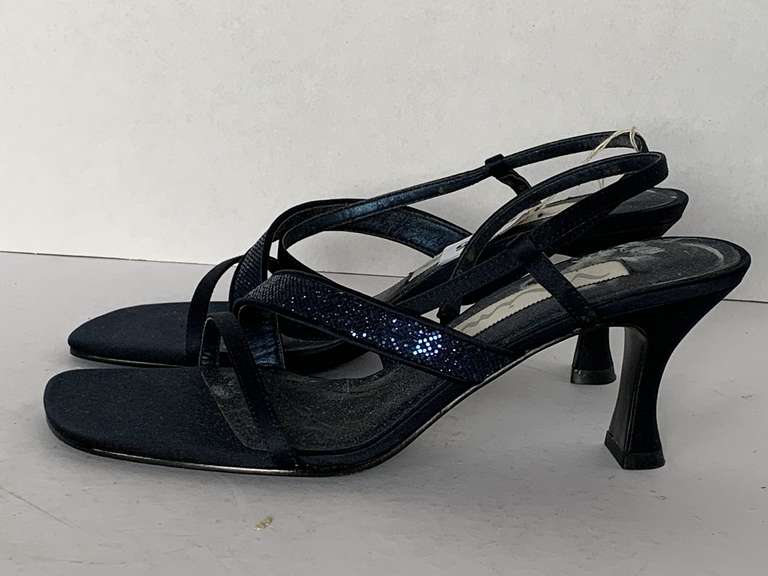 NINA NAVY SATIN EVENING SHOES SIZE 7M (GENTLY WORN) image