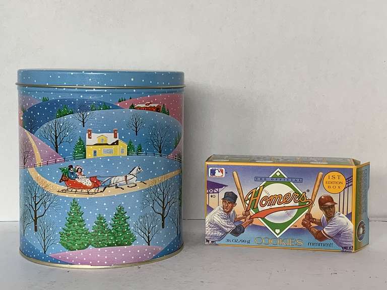 1980'S MAJOR LEAGUE BASEBALL 1ST EDITION COOKIE BOX & NICE CHRISTMAS CANISTER image