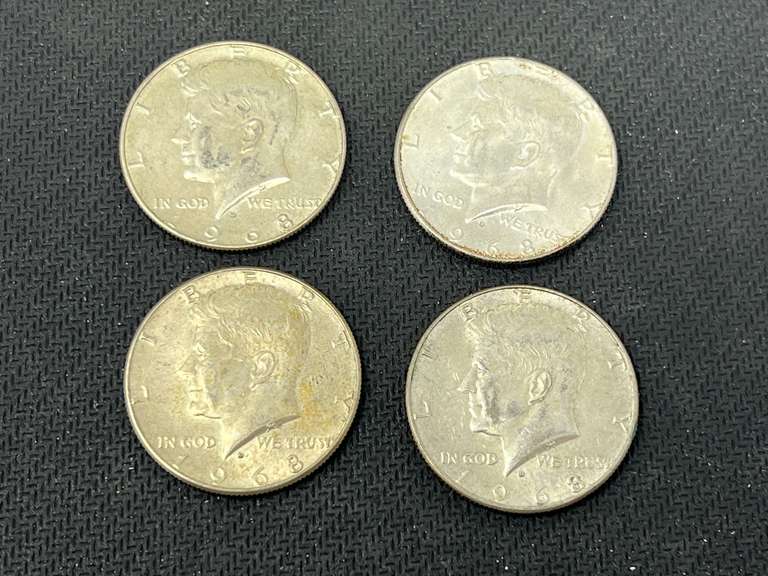 1968 Kennedy half dollars, (40% silver), four pieces, see pictures for details. image