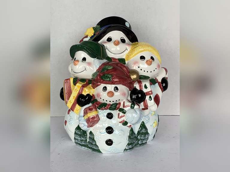 JAY IMPORTS SNOWMAN FAMILY COOKIE JAR 10 1/2" TALL X 9" WIDE image