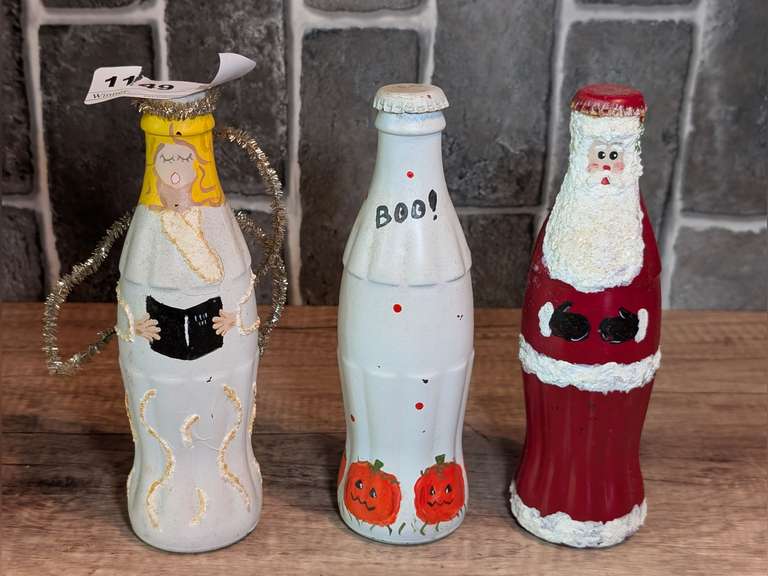 THREE VINTAGE HOLIDAY DECORATED COCA-COLA BOTTLES image