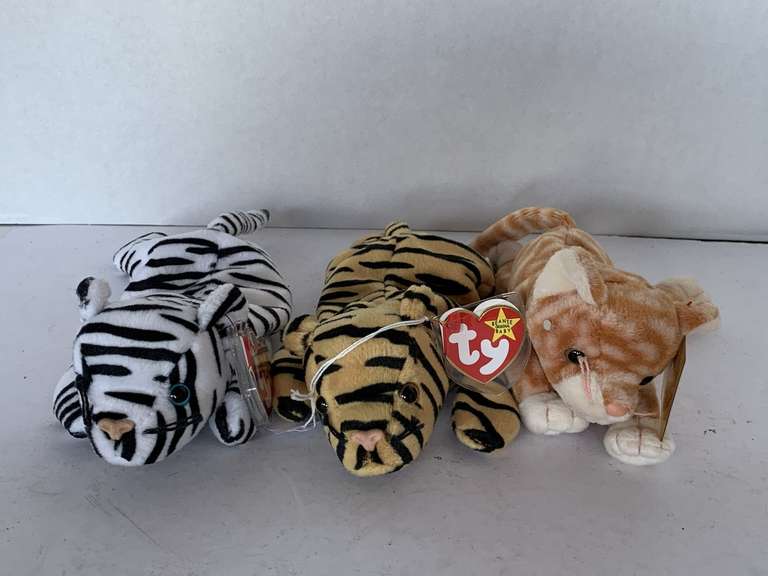 3 TY BEANIE BABIES (1999 AMBER, 1996 BLIZZARD, 1995 STRIPES) image