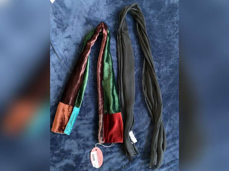 BAAR & BEADS LONG MULTI COLOR VELVET SCARF & KATHIE LEE SHEER BLACK LONG SCARF image