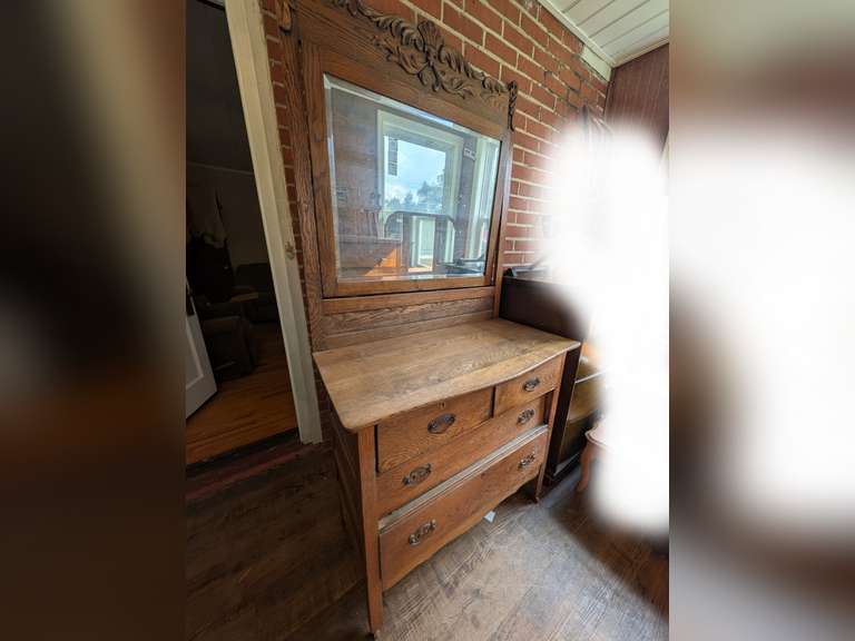 ANTIQUE DRESSER ON CASTERS WITH TILTING MIRROR image