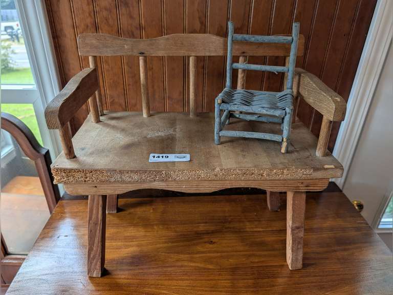 PRIMITIVE DOLL CHAIR AND DOLL BENCH image