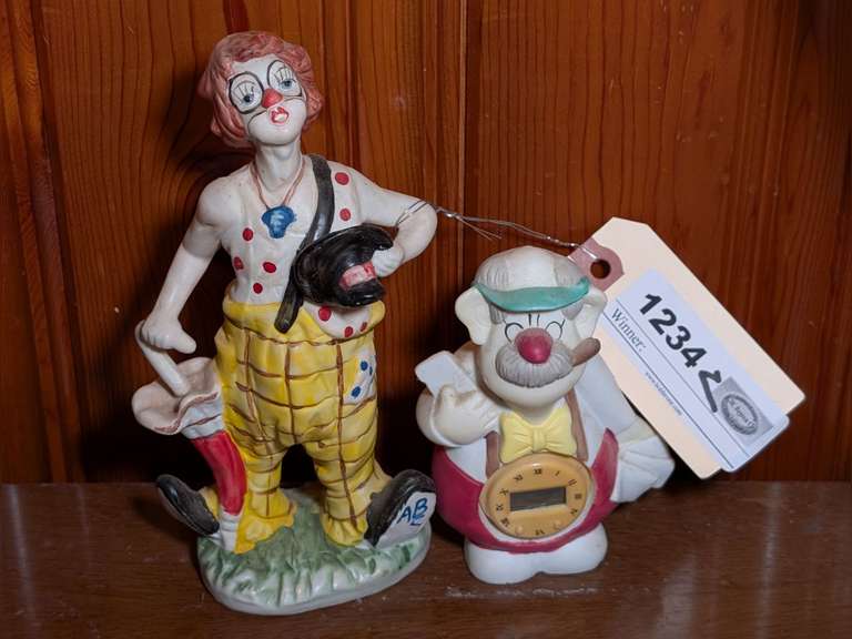 PAIR OF SIGNED BISQUE PORCELAIN CLOWN FIGURINES image