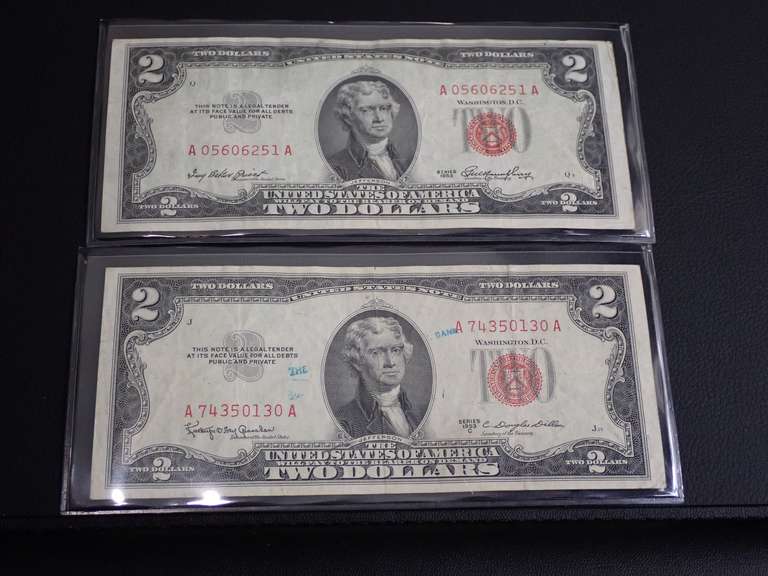(2) SERIES 1953 RED SEAL $2 BANKNOTES