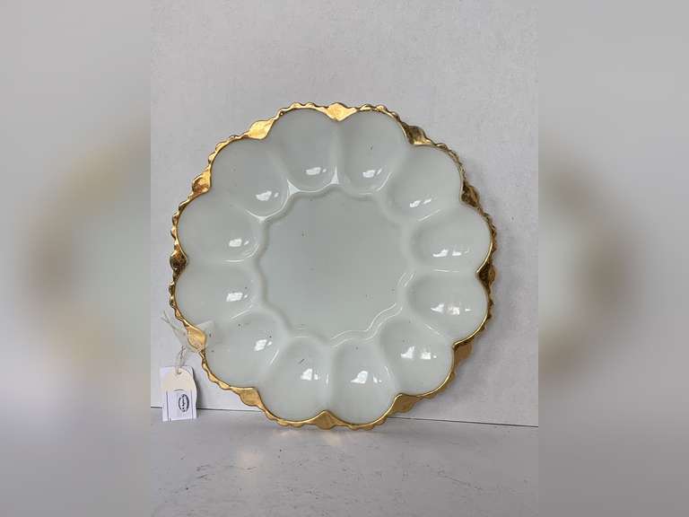 VINTAGE ANCHOR HOCKING FIRE KING MILK GLASS DEVILED EGG PLATE image