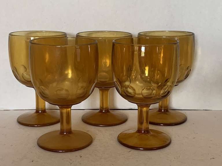 5 VINTAGE AMBER BARLETT COLLINS GOBLETS 6" TALL image