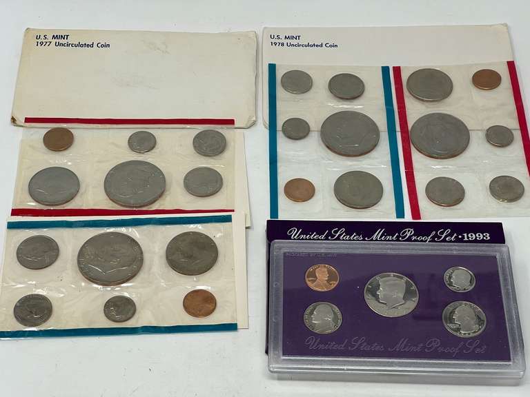 1993 US mint proof set, and 1977, and 1978 US mint uncirculated mint sets, see pictures for details. image