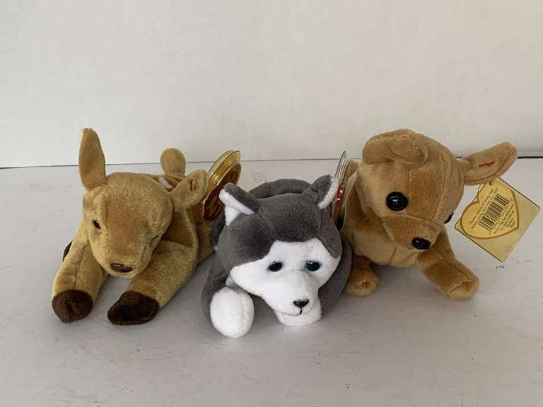3 TY BEANIE BABIES (1997 WHISPER, 1998 TINY, 1996 NANOOK **81997 WHISPERS & 1998 TINY HAVE TAG ERRORS (MORE VALUABLE) image