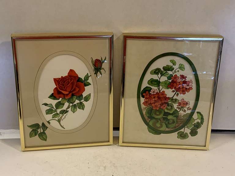 PAIR OF ORIGINAL WATERCOLOR FLORALS SIGNED BY EVELYN WARD MATTED/FRAMED 7 1/4" X 9" image