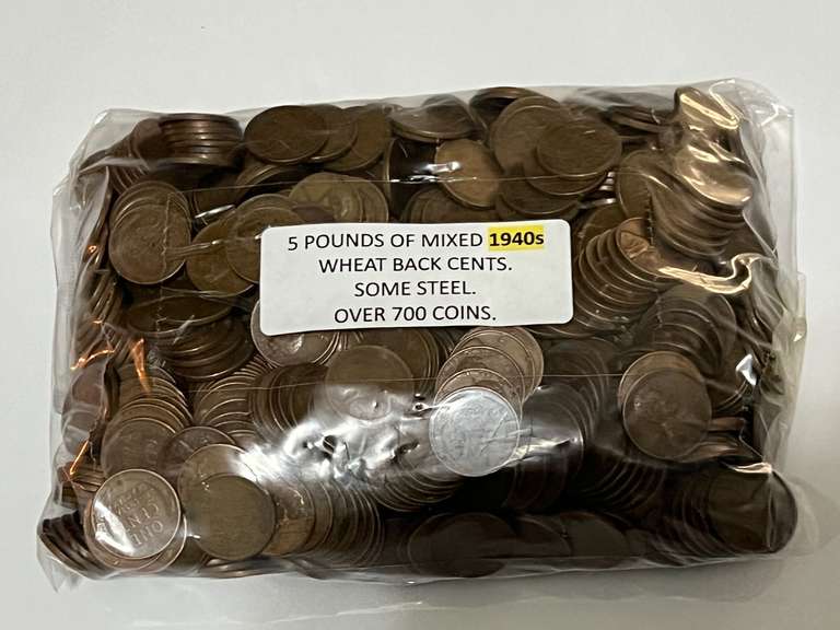 5 lbs. of 1940s collectible wheat pennies, see pictures for details. image