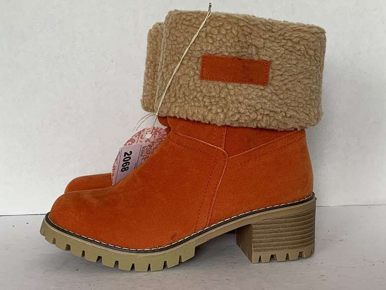 NEW ORANGE SUEDE FLEECE LINED BOOTS EUROPEAN SIZE 35 image