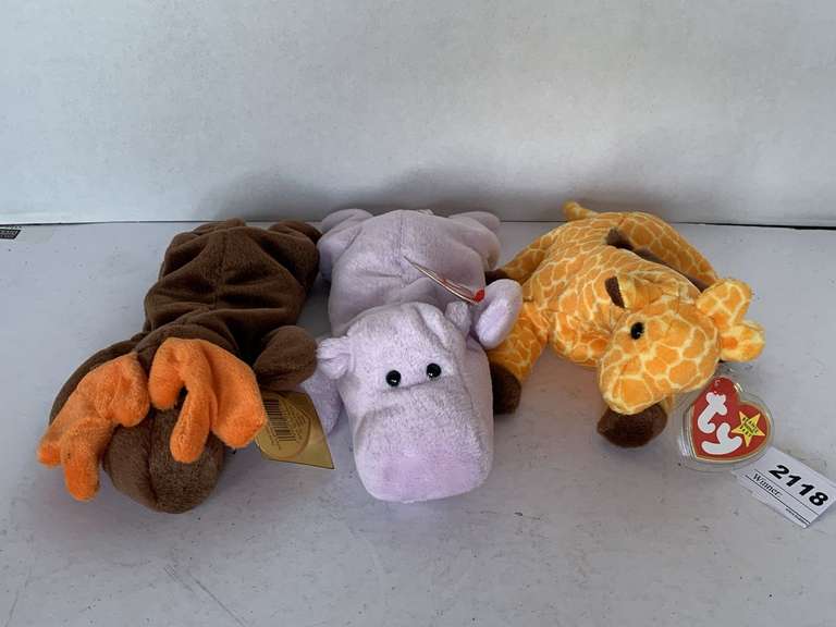 3 TY BEANIE BABIES (1993 CHOCOLATE, 1994 HAPPY, 1995 TWIGS) **1994 HAPPY HAS TAG ERROR (MORE VALUABLE) image