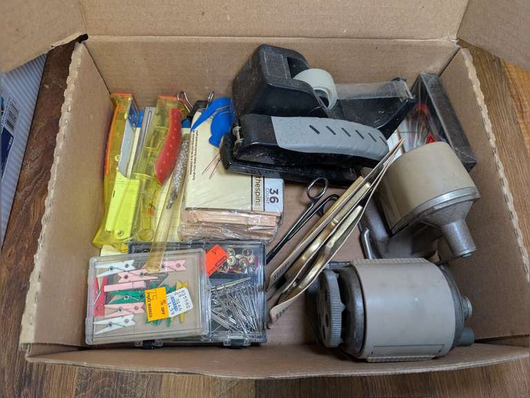 OFFICE SUPPLIES INCLUDING VINTAGE PENCIL SHARPENERS IN BOX MARKED 1038 image