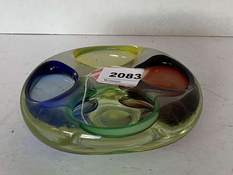 MID CENTURY MODERN 4 COLOR MURANO ART GLASS BOWL 6" ROUND image