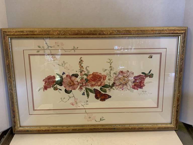 1994 DOUBLE SIGNED FLORAL WATERCOLOR PRINT FRAMED/MATTED BY CYNDY CALLOY #92/725 25" X 15 1/2" image