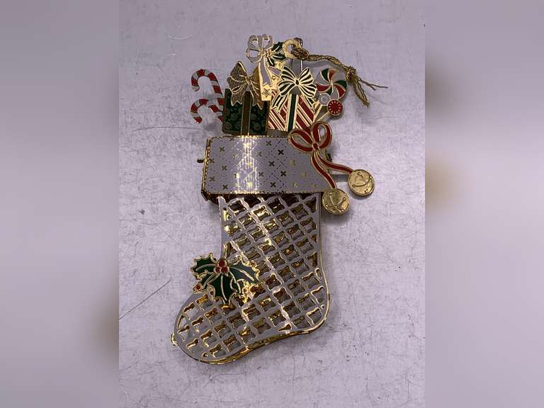 RETIRED BALDWIN BRASS CHRISTMAS HOLIDAY STOCKING ORNAMENT image