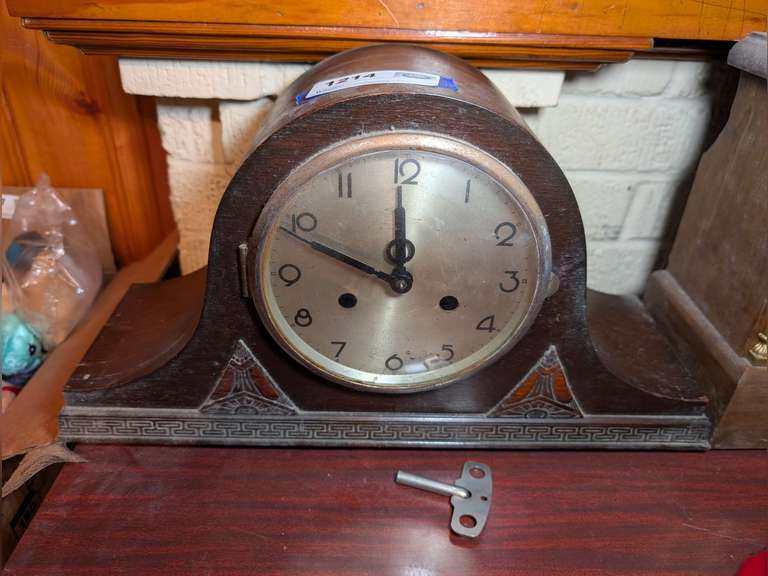 ANTIQUE WIND UP MANTEL CLOCK WITH KEY image